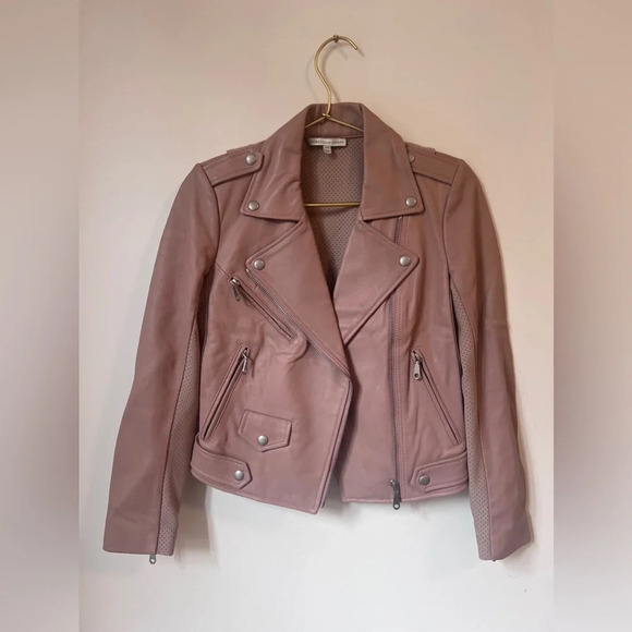Rebecca Minkoff Authentic Pink Lamb Leather Biker Jacket - Picture 1 of 13